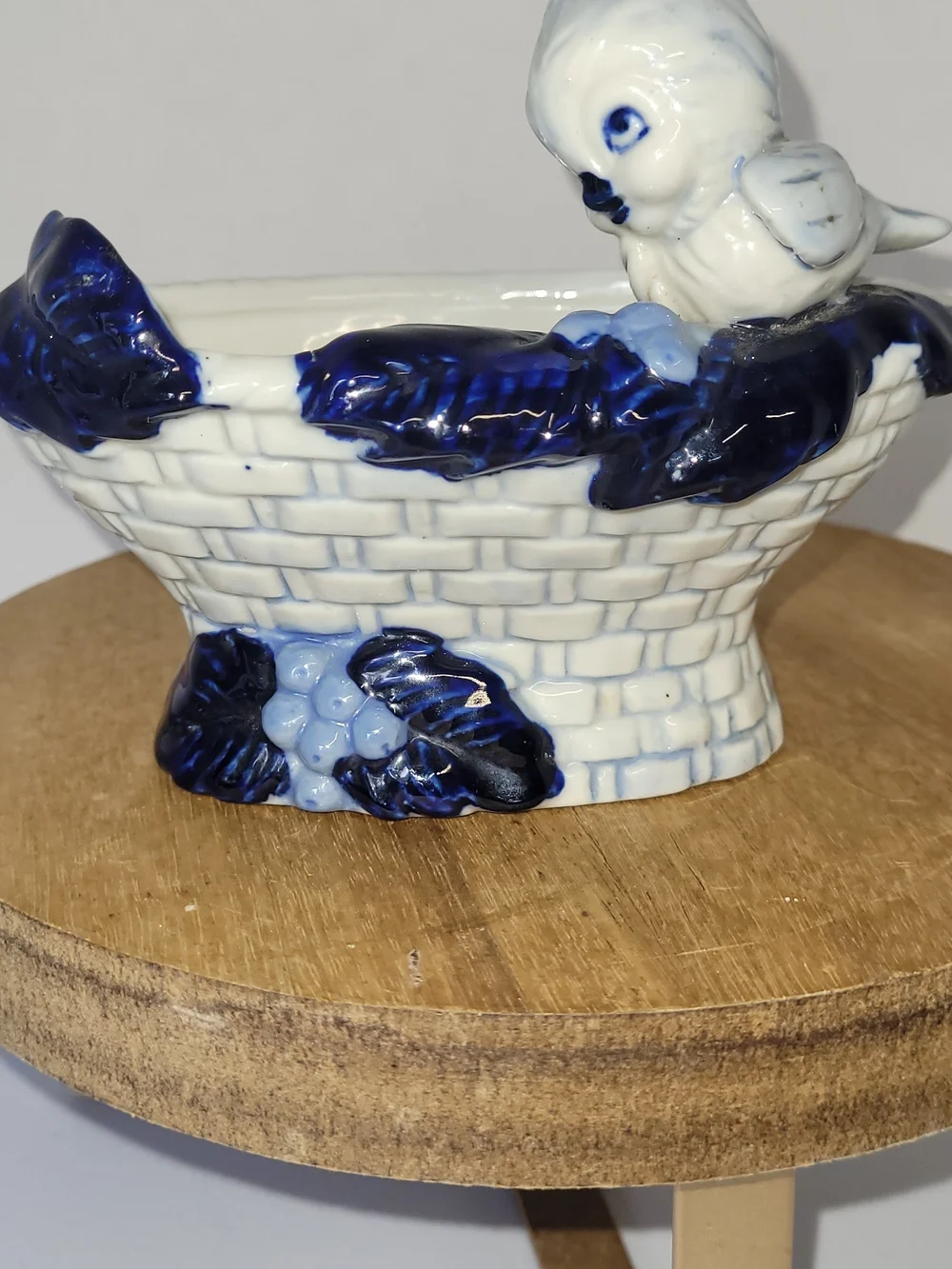 White and Cobalt Blue Ceramic Bird Planter- Home Accent